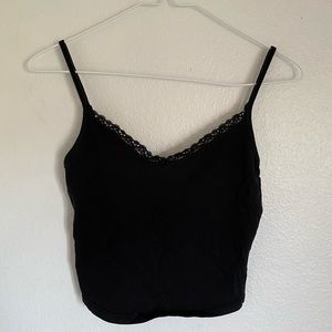 Black Cropped Tank w/ Lace Trim